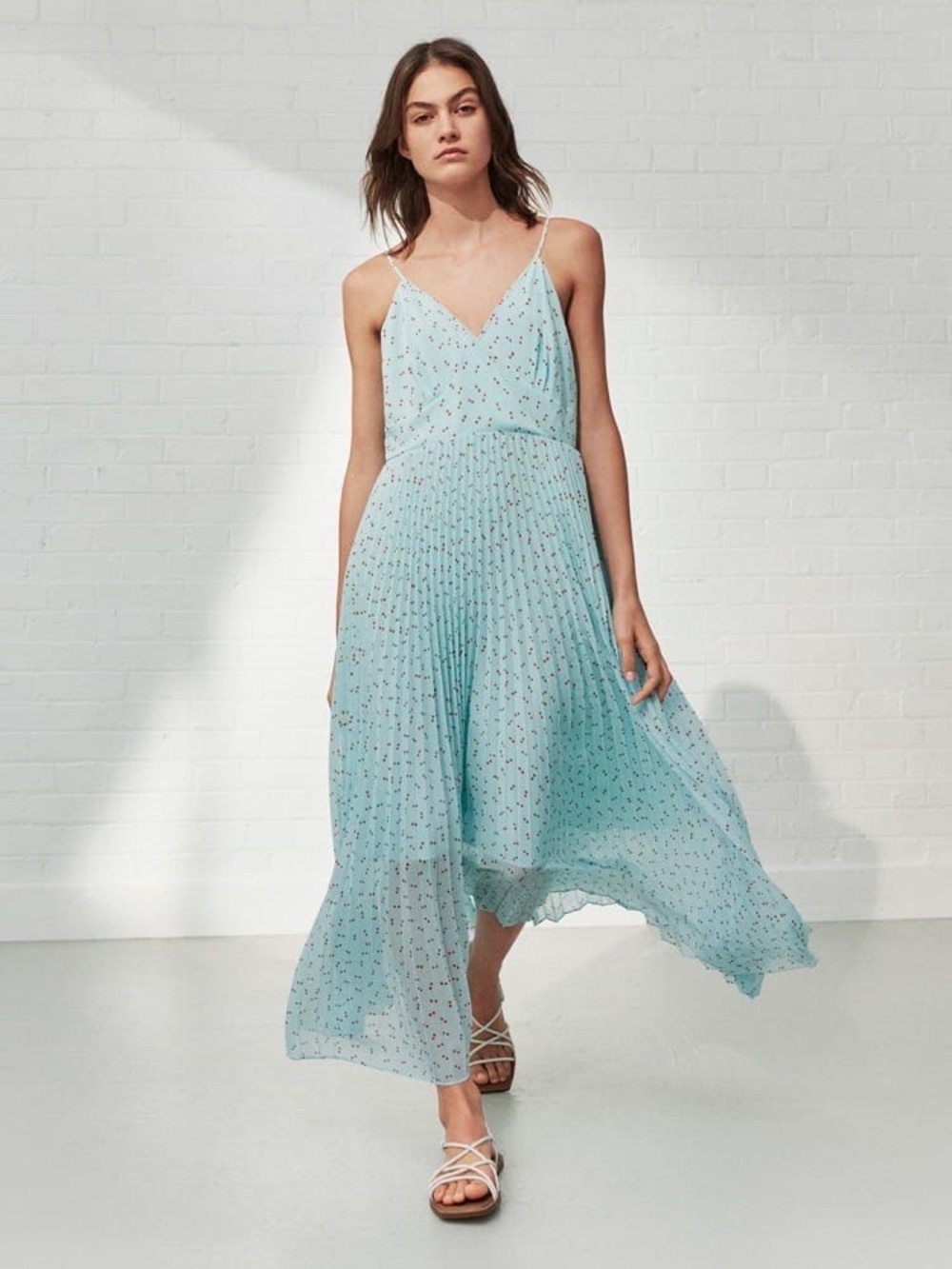Uniqlo C Pleated Light Blue Spaghetti-Strap Midi Dress
